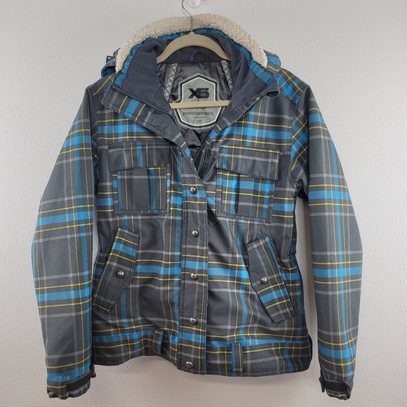 Powder Room Jackets & Blazers - powder room international x5 10,000mm blue plaid hooded snowboard ski jacket sm.